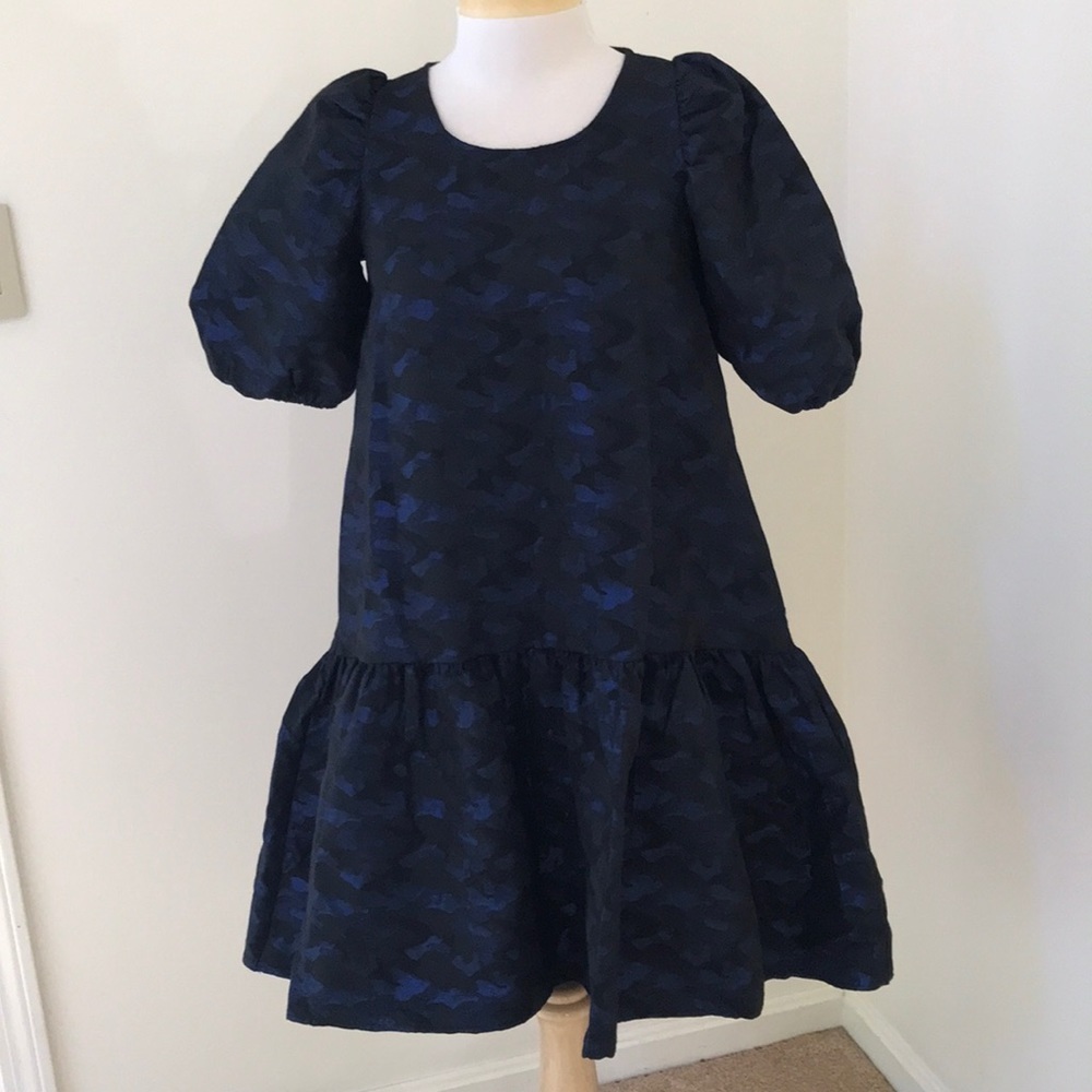 NWT! Zara XS voluminous blue jacquard dress.